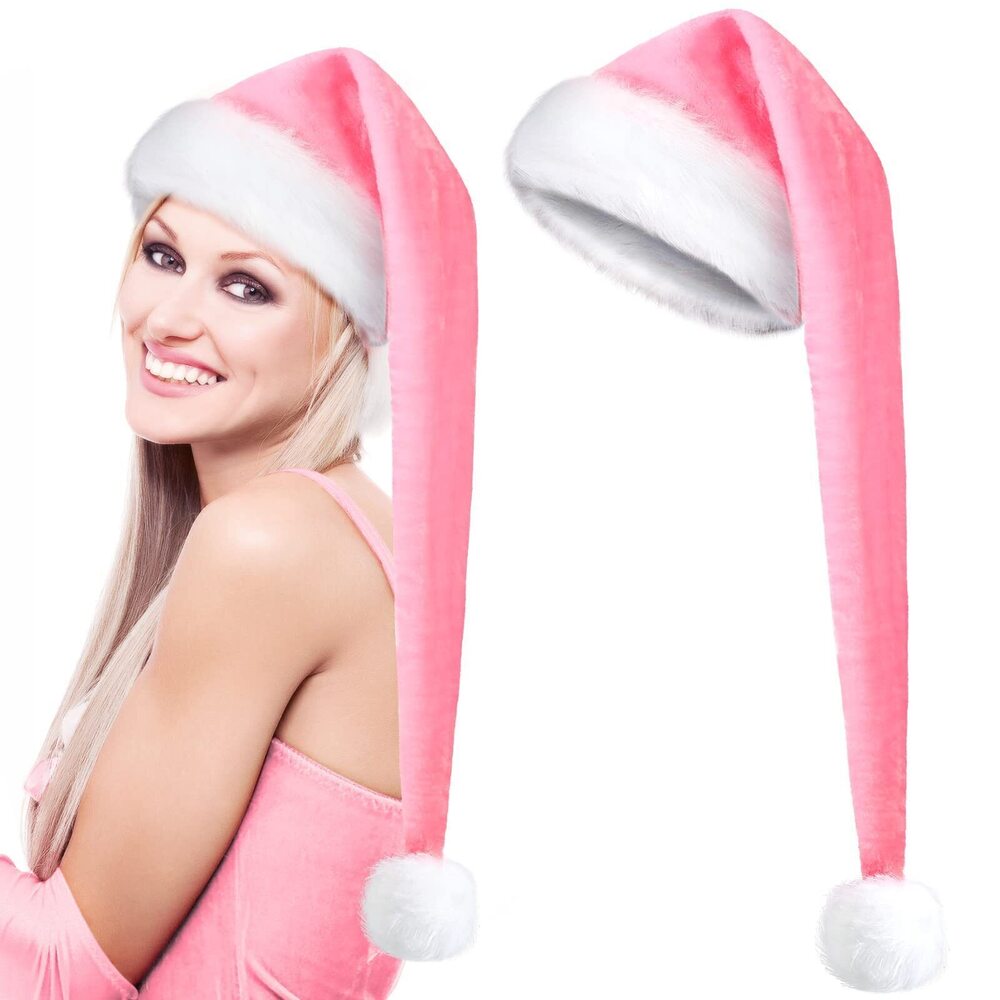 4127 2 Pcs Christmas Santa Hats Long Funny Xmas Claus Hat with Balls